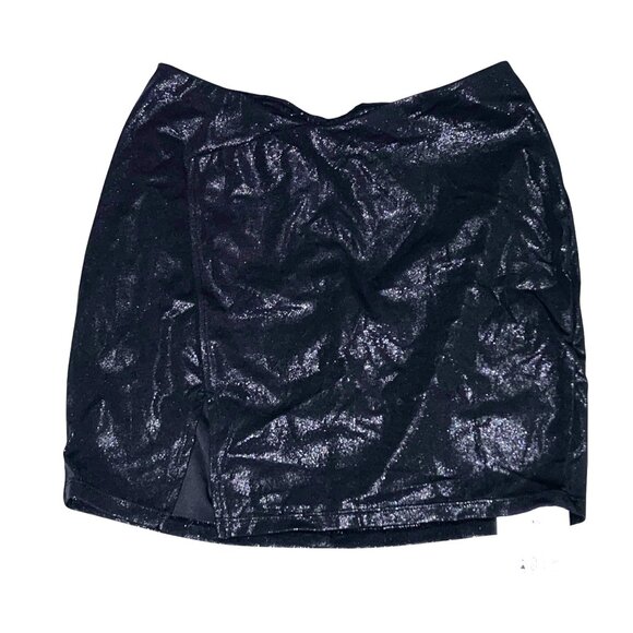Halara Shimmery Black Slit Front Mini Skirt Sz XS Shiny Black 4 Way Stretch - Picture 4 of 8